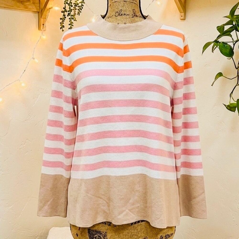 Fate Clothing Striped Mock Neck Tunic Sweater Colorblock Pink Orange Size Large